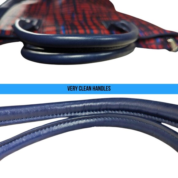 Vera Bradley Large Tassel Tote Blue & Red Coated Canvas 2 Way Crossbody - Picture 7 of 10